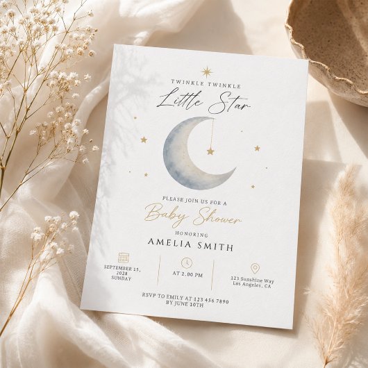 Invitation Fête de Bébé Moderne Twinkle Twinkle Little Star