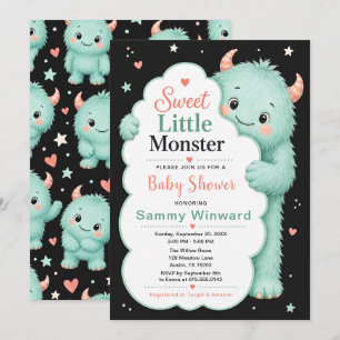 Invitation Fête de Bébé Monstre Mignon