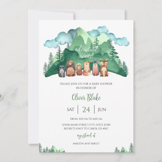 Invitation Fête de Bébé Montagnarde Aventure Attend (Devant)