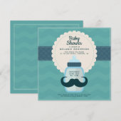 Invitation Fête de bébé moustache pois bleu sarcelle (Devant / Derrière)