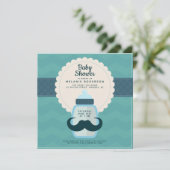 Invitation Fête de bébé moustache pois bleu sarcelle (Debout devant)