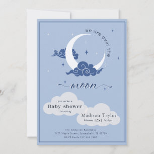 Invitation Fête de Bébé Navy Céleste Étoiles Sur la Lune