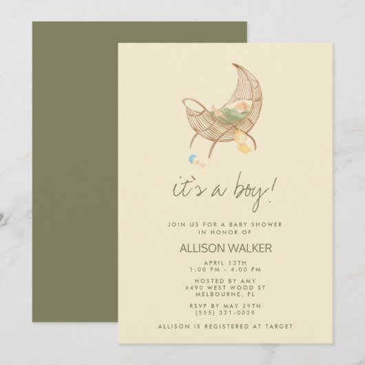 Invitation Fête de bébé neutre et terreuse (Devant / Derrière)