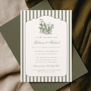 Invitation Fête de bébé neutre nid d'oiseaux vintage