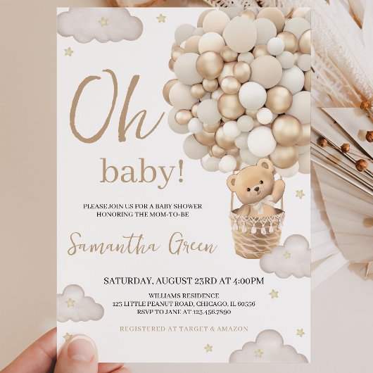 Invitation Fête de bébé neutre Oh Bébé Ours