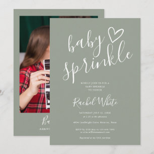 Invitation Fête de Bébé Neutre Vert Sauge Photo