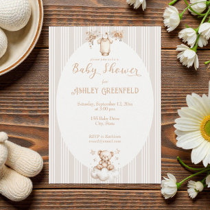 Invitation Fête de bébé neutre vintage beige aquarelle