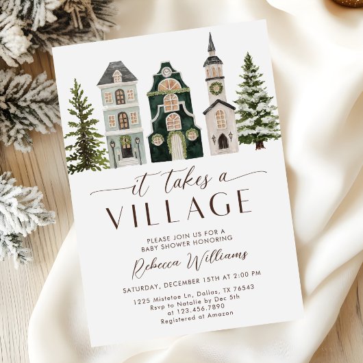 Invitation Fête de bébé Noël à la villageoise