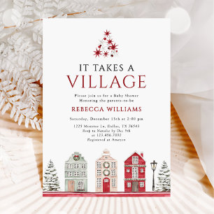 Invitation Fête de bébé Noël du village