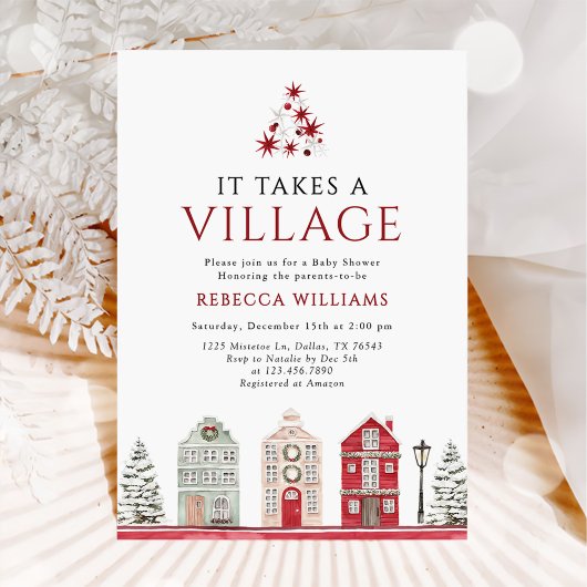 Invitation Fête de bébé Noël du village