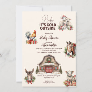 Invitation Fête de bébé Noël Ferme d'animaux d'hiver
