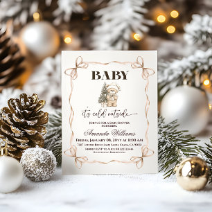 Invitation Fête de bébé Noël Ourson en beige Hiver