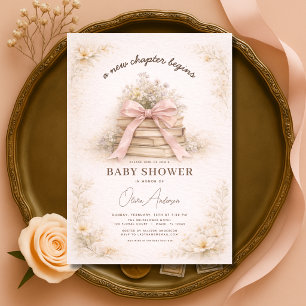 Invitation Fête de bébé Nouveau chapitre commence avec un nœu