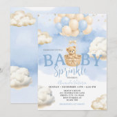 Invitation Fête de Bébé Nuage Ballon Ours Neutre Bleu (Devant / Derrière)