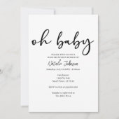 Invitation Fête de bébé Oh Bébé Moderne Simple Écriture Noir (Devant)