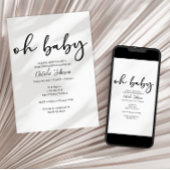 Invitation Fête de bébé Oh Bébé Moderne Simple Écriture Noir