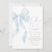 Invitation Fête de bébé Oh Boy Blue Bow (Devant)