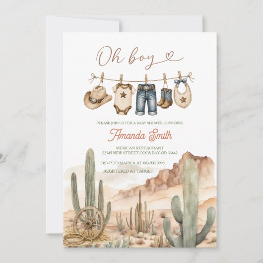 Invitation Fête de bébé Oh Boy Cactus du désert (Devant)