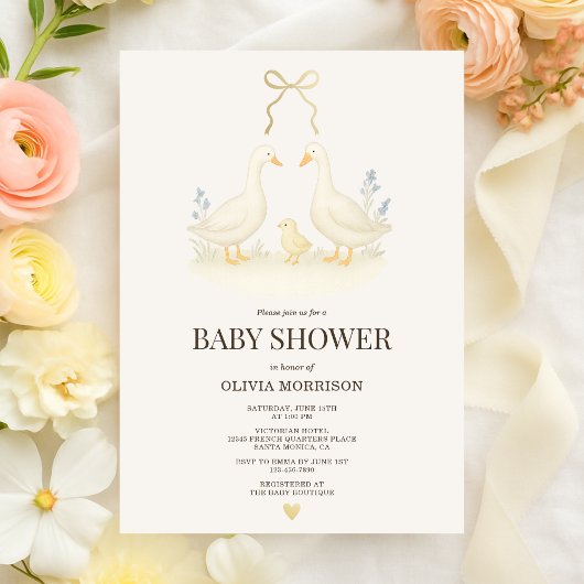 Invitation Fête de bébé Oie et Poussin de Conte de Fées