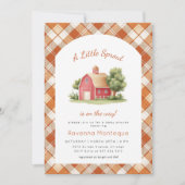 Invitation Fête de Bébé Orange Gingham Red Barn Little Sprout (Devant)