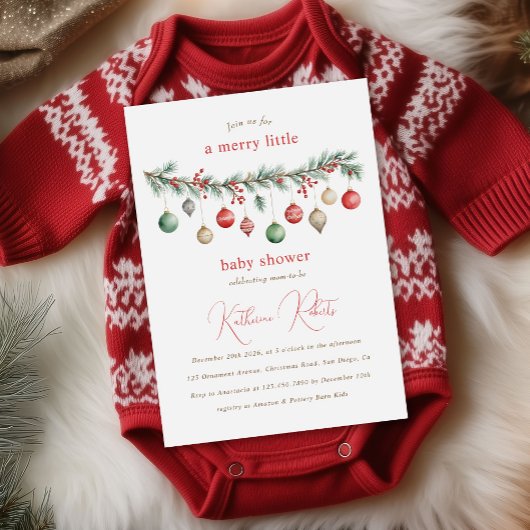 Invitation Fête de Bébé Ornements de Noël Joyeux