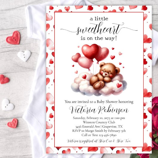 Invitation Fête de bébé ours de la Saint-Valentin