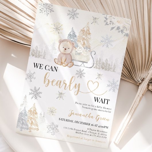 Invitation Fête de bébé Ours en Or