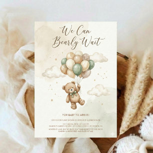 Invitation Fête de bébé ours en peluche avec ballons brun sau