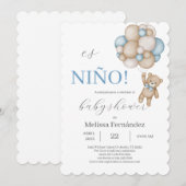 Invitation Fête de bébé ours en peluche garçon (Devant / Derrière)