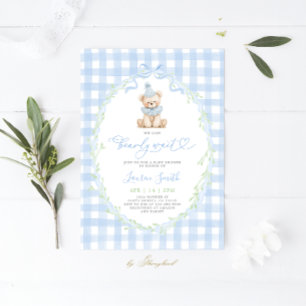 Invitation Fête de bébé ours en peluche vintage garçon