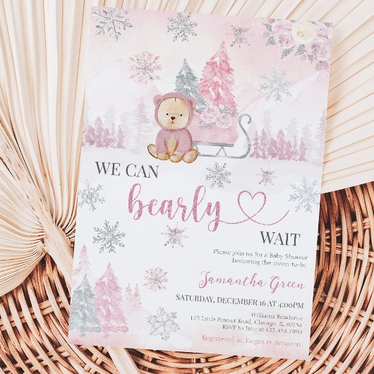 Invitation Fête de bébé ourse rose