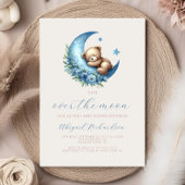 Invitation Fête de Bébé Ourson Aquarelle Bleu Lune Garçon