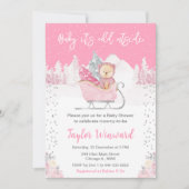 Invitation Fête de bébé Ourson d'hiver rose (Devant)