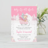 Invitation Fête de bébé Ourson d'hiver rose (Debout devant)