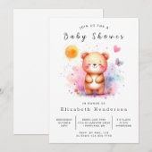 Invitation Fête de bébé ourson éditable pastel (Devant / Derrière)