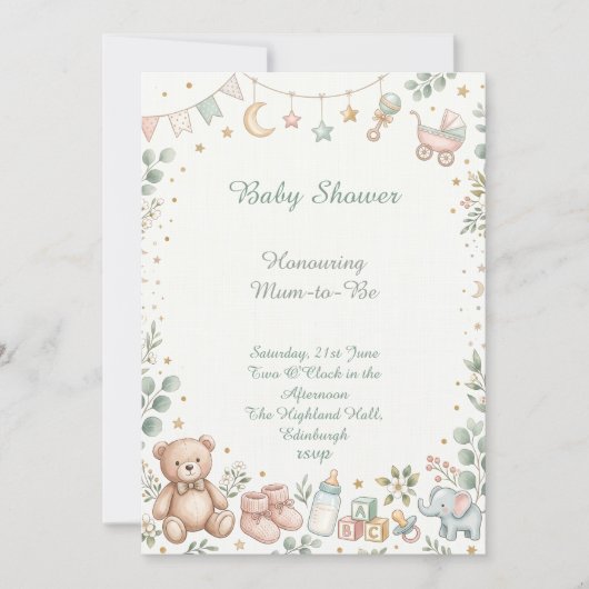 Invitation Fête de bébé ourson en peluche (Devant)
