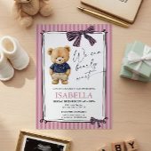 Invitation Fête de bébé ourson mignon rose preppy
