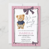 Invitation Fête de bébé ourson mignon rose preppy (Devant)