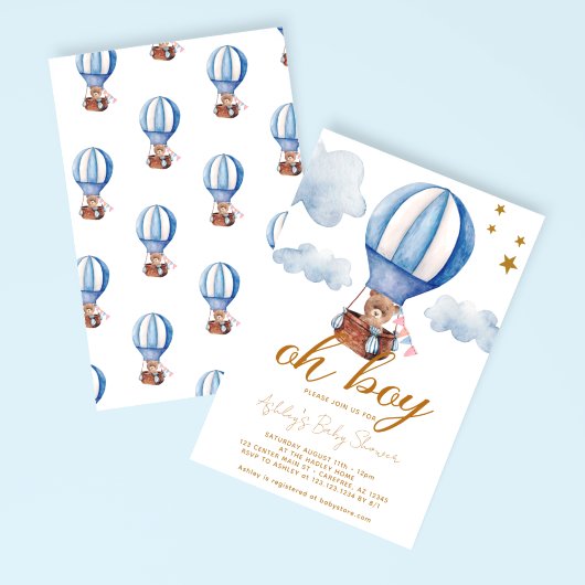Invitation Fête de bébé Ourson Oh Garçon