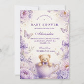 Invitation Fête de Bébé Ourson Violet Fantaisiste (Devant)