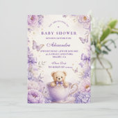 Invitation Fête de Bébé Ourson Violet Fantaisiste (Debout devant)