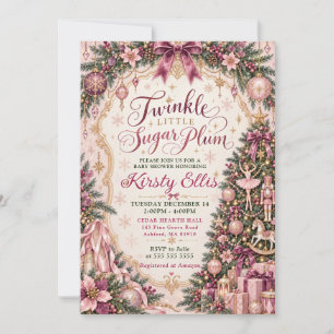 Invitation Fête de Bébé Pailletante Petite Prune de Sucre