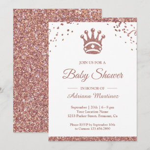 Invitation Fête de Bébé Paillettes Rose Gold Princesse Royale