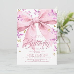 Invitation Fête de bébé papillon aquarelle or et violet