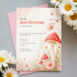 Invitation Fête de Bébé Papillon Champignon Fleur Sauvage Ros