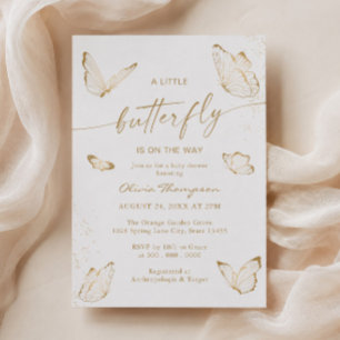 Invitation Fête de bébé Papillon en Or Blanc