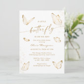 Invitation Fête de bébé Papillon en Or Blanc (Debout devant)