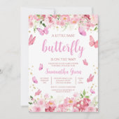 Invitation Fête de bébé papillon floral rose (Devant)