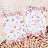 Invitation Fête de bébé papillon floral rose