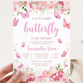 Invitation Fête de bébé papillon floral rose